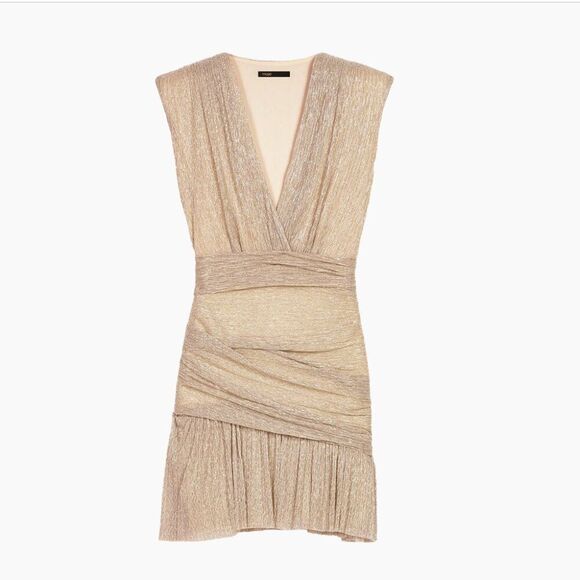 Maje Gold lame wrap top event dress size 40 (Large)  Repaired - Picture 2 of 15